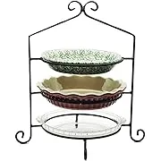 3 Tier Pie Plate Stand - Solid Satin Black Wrought Iron Triple Rack Display Amish Handmade in USA