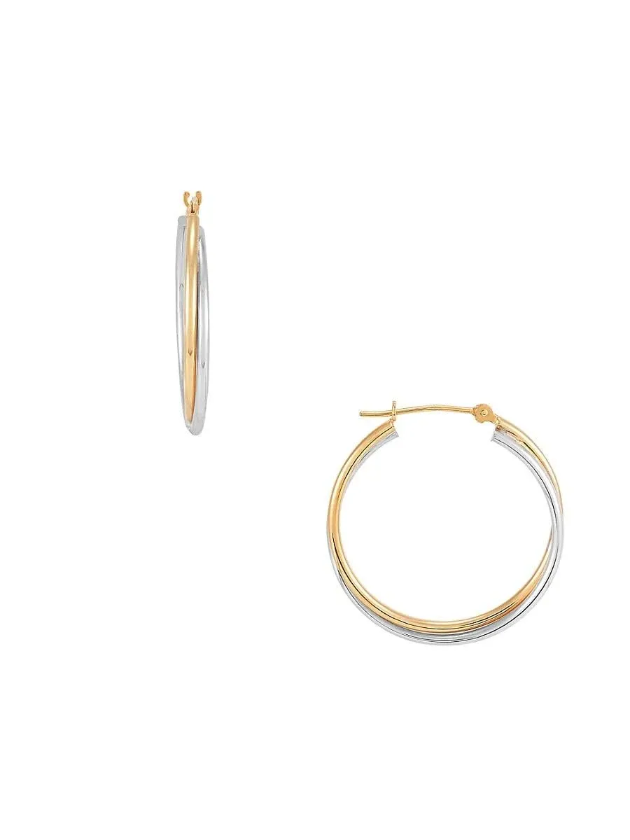 Saks Fifth Avenue Women's Two Tone 14K Gold Double Tube Hoop Earrings