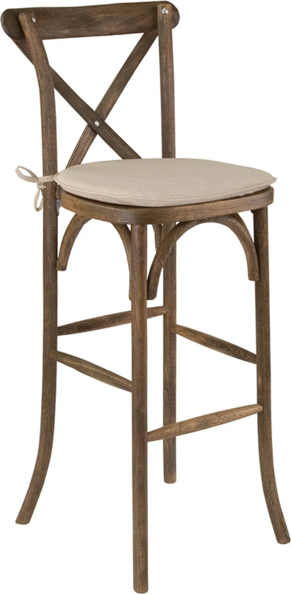 Flash Furniture Hercules Dark Antique Wood Cross Back Barstool with Cushion