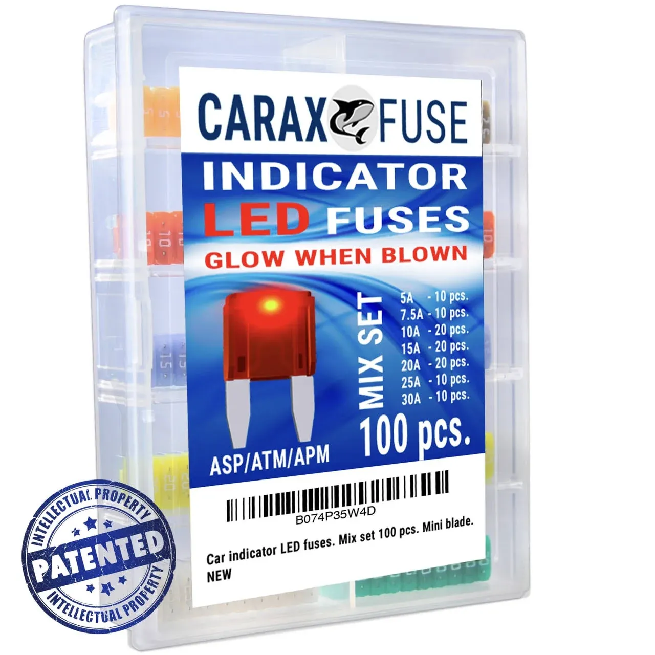 Carax Glow Fuse – Premium Fuse Mini Blade – 100 pcs. Assortment Kit – Glow When Blown LED Automotive Fuse – Smart Auto Glow Fuse Easy Identification