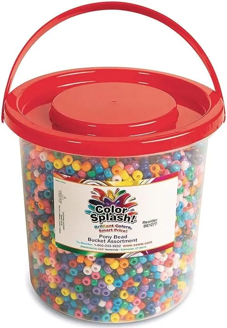 Color Splash!® Pony Bead Bucket, Assorted Colors, 4 lbs with 6,500+ Beads Included