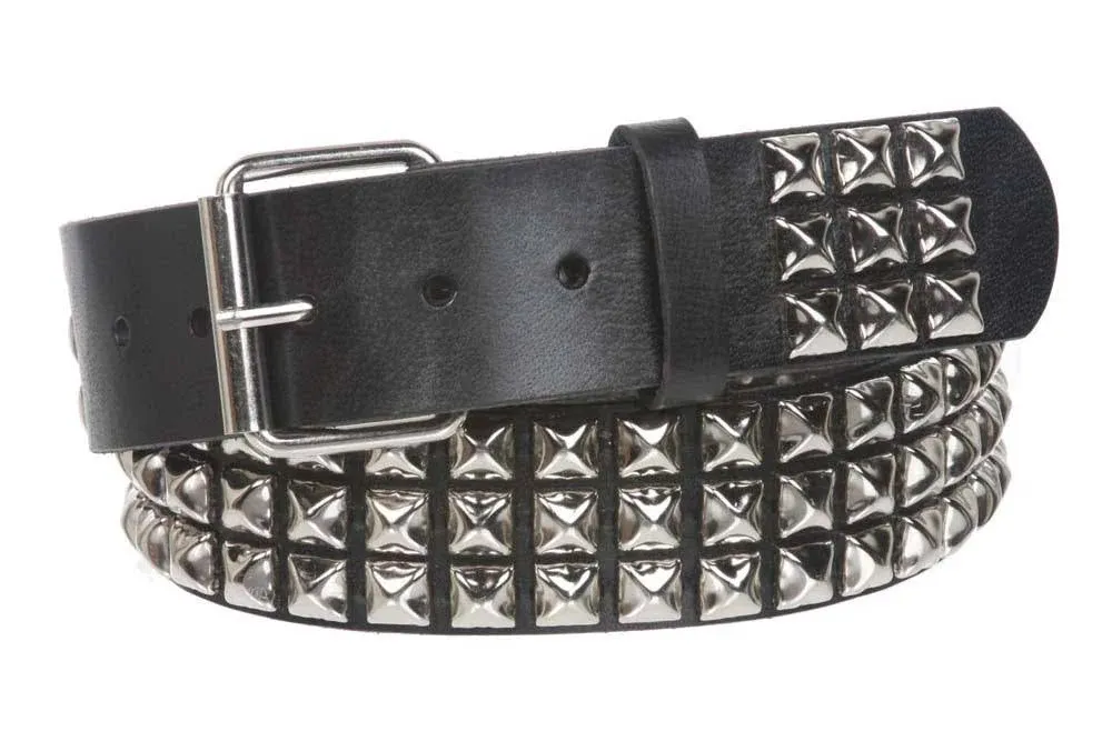 Beltiscool 1 3/4 inch Snap on Three Row Punk Rock Star Metal Silver Studded Solid ...