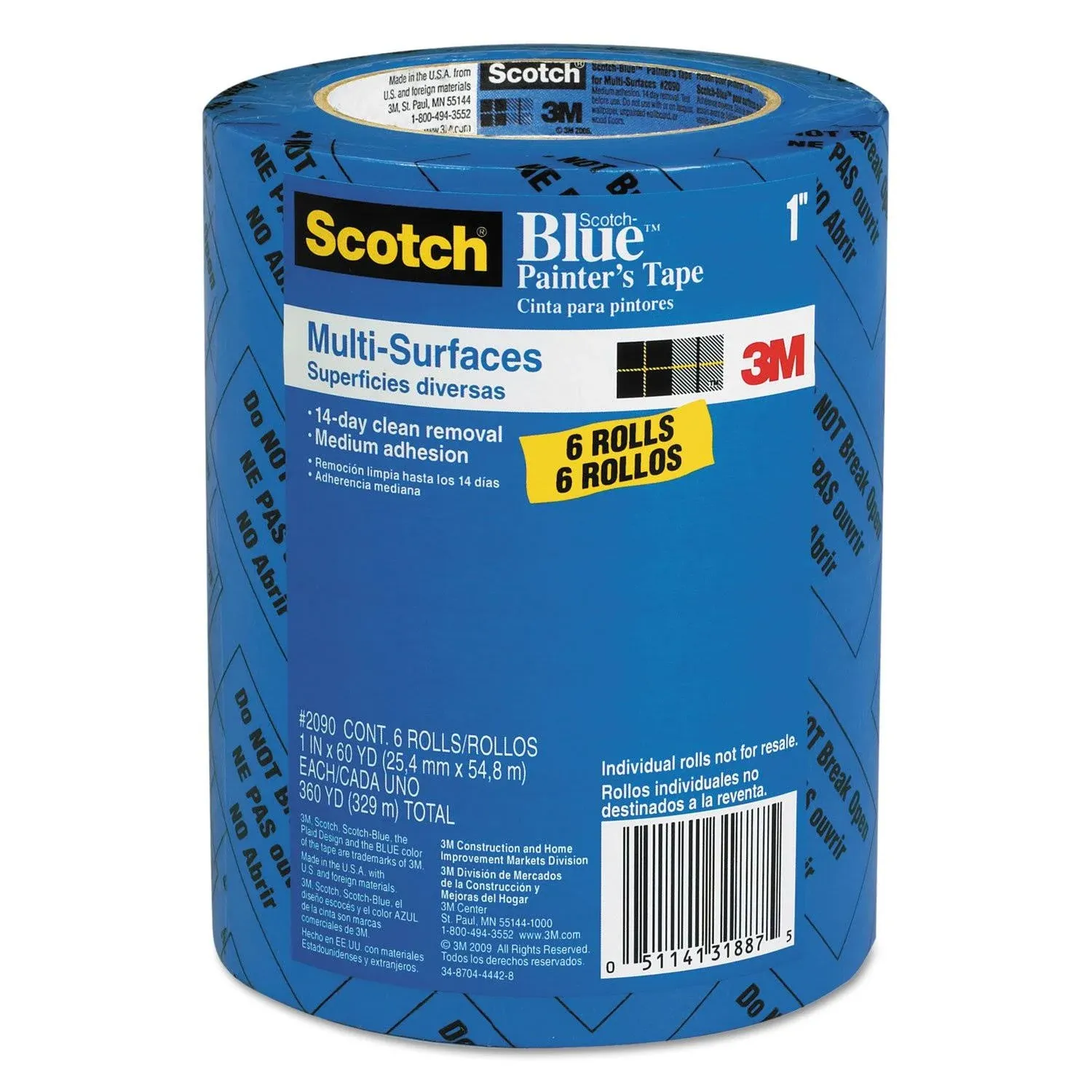 ScotchBlue Original Multi-Surface Painter's Tape, Blue, Paint Tape Protects Surfaces and Removes Easily, Multi-Surface Painting Tape for Indoor and Outdoor Use, 0.94 Inches x 60 Yards, 6 Rolls