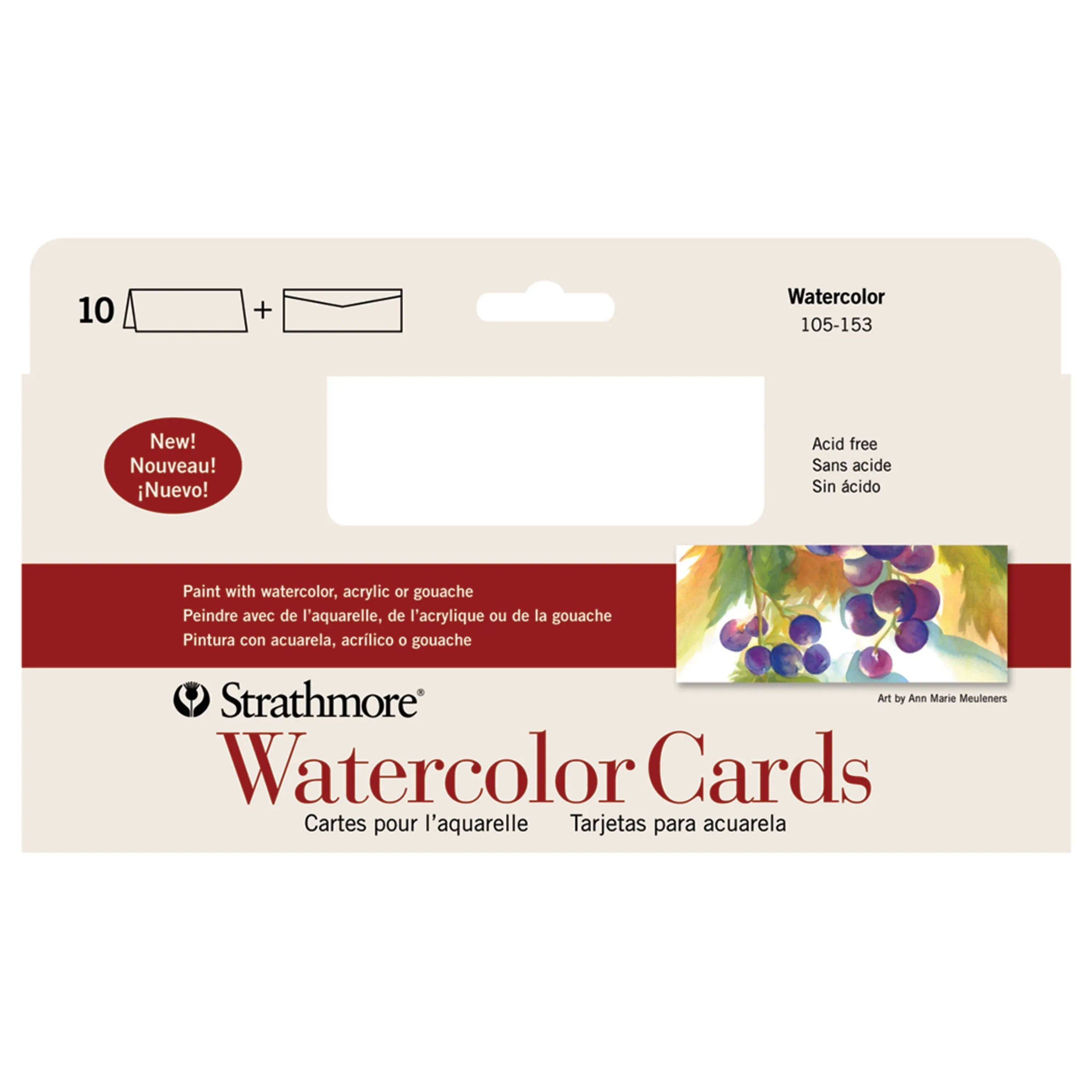 Strathmore Watercolor Cards, Slim Size, 3.875x9 inches, 10 Pack, Envelopes Included - Custom Greeting Cards for Weddings, Events, Birthdays