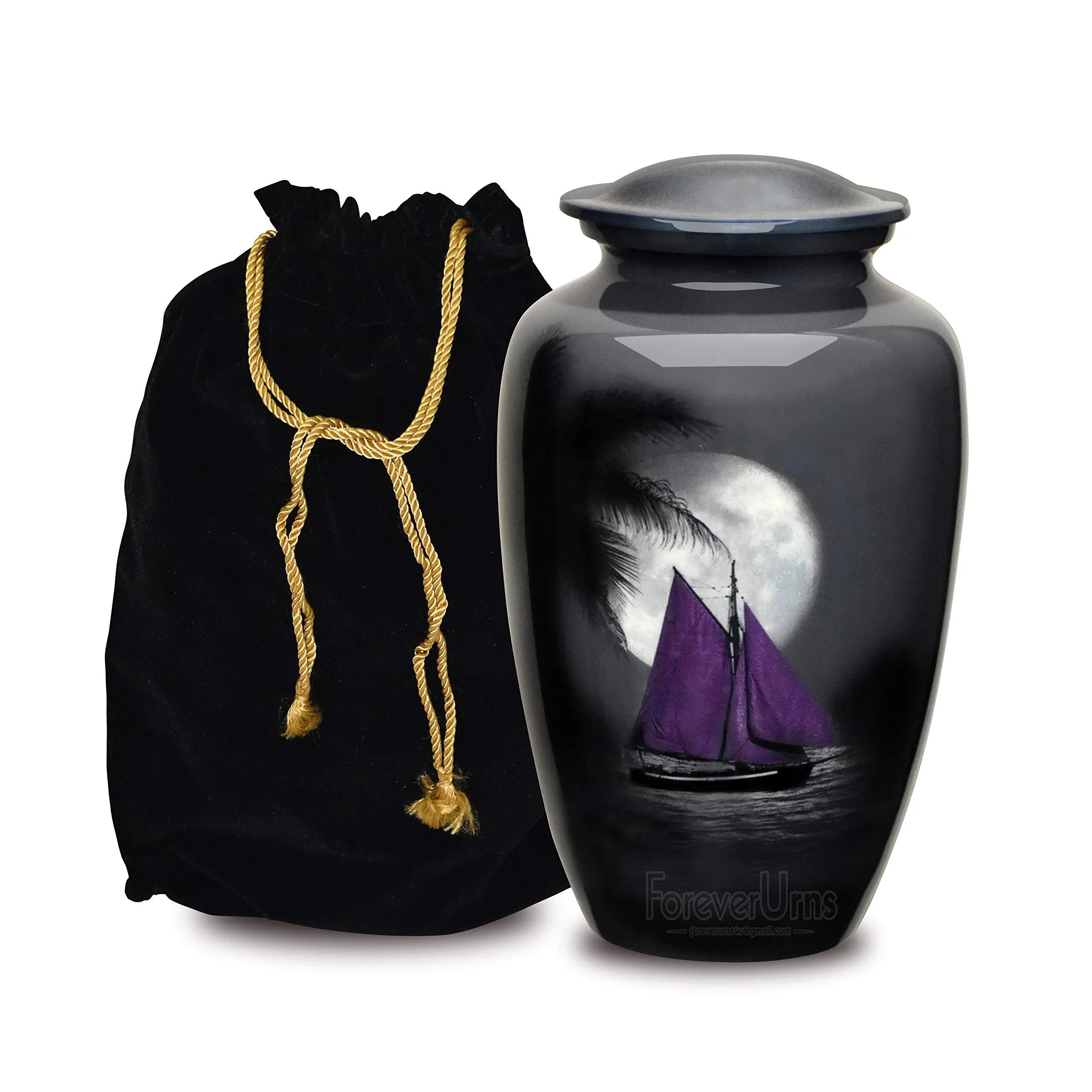 Adult Cremation URNS for Ashes Midnight Boat Cremation Urn for Human Velvet bag