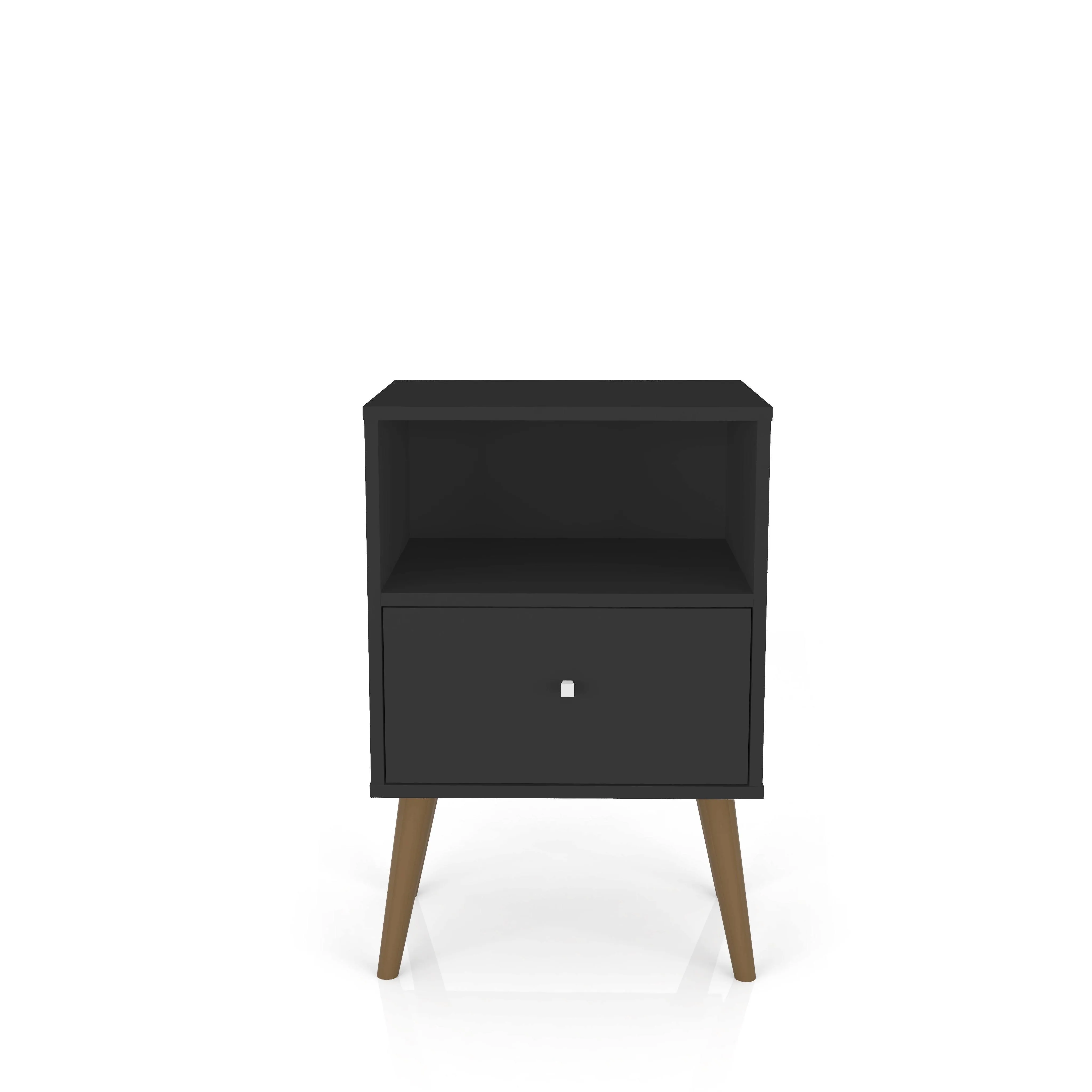 Manhattan Comfort Liberty Black Contemporary Nightstand - 17.72-in x 27.09-in x 14.7-in - Modern Style with Storage and Display Space Lowes.com