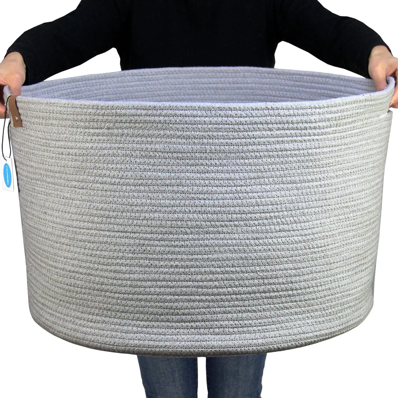 XXXLarge Cotton Rope Basket - Woven Storage with Handle | Dark Grey (21 x 21" x 13.8")"