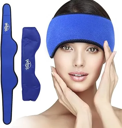 Hilph Headache Ice Pack Migraine Ice Head Wrap, Reusable Head Cold Pack Forehead Ice Pack for Migraine Relief, Headache Tension, Sinus Pain, Chemo, Stress Relief (Blue)