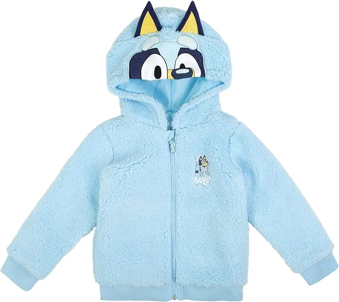 Bluey Cozy Sherpa Zip Up Cosplay Hoodie Toddler to Big Kid Sizes (2T - 10-12)