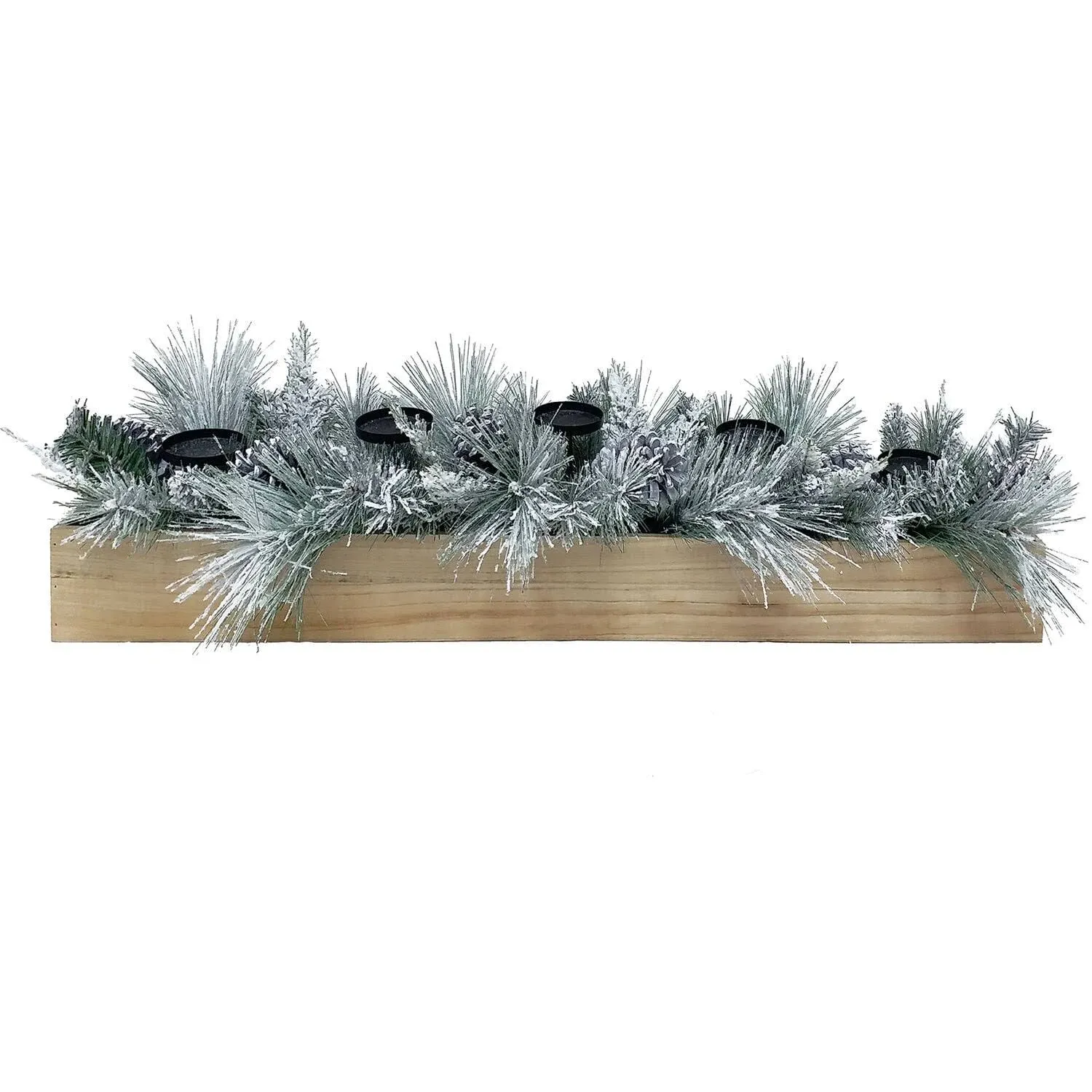 Fraser Hill Farm 42-Inch 5-Candle Holder Centerpiece with Frosted Pine Branches ...