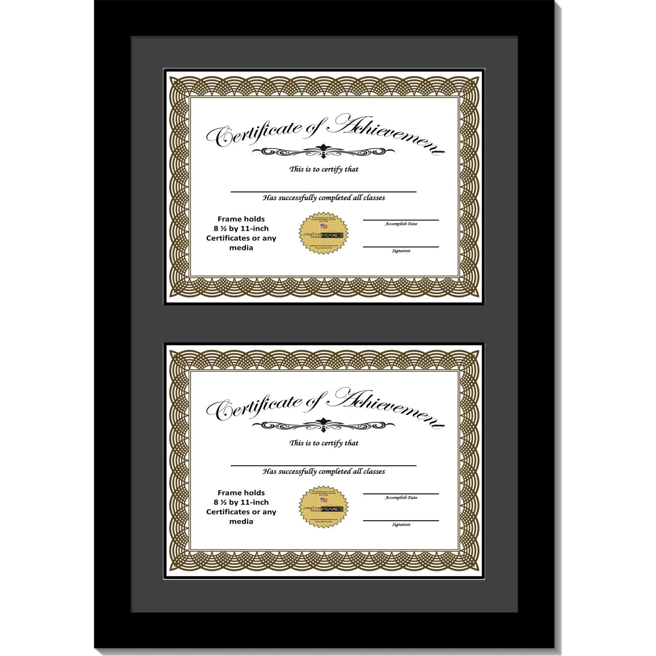 Creative Picture Frames 14"x20" Black Double Diploma Frame with Black Matting Holds Two 8.5 x 11 -inch Media and Installed Wall HangersCreative Picture Frames 14"x20" Black Double Diplo…