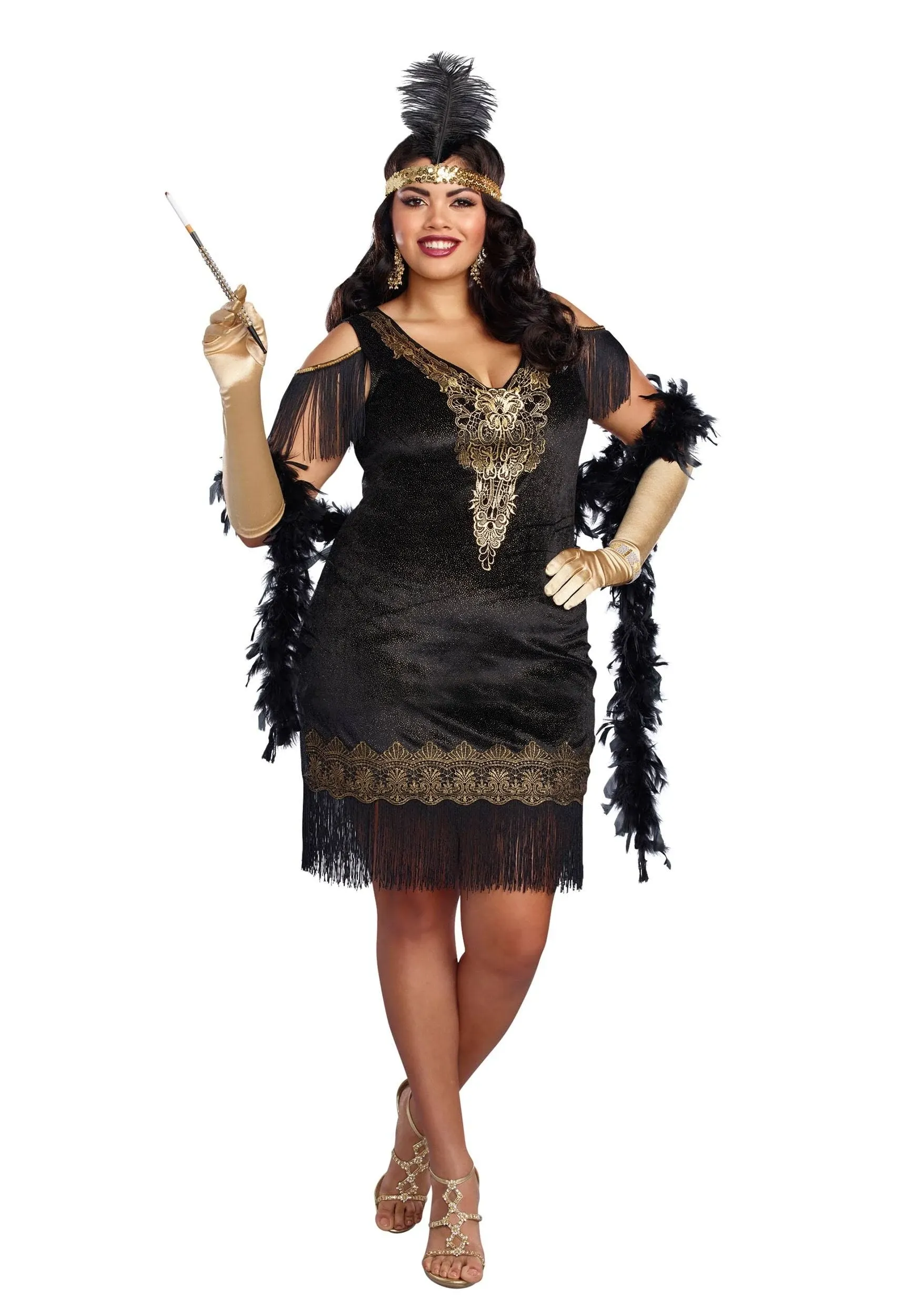 Dreamgirl Women's Plus-Size 1920's Swanky Flapper Costume, 3XL, Black/Gold