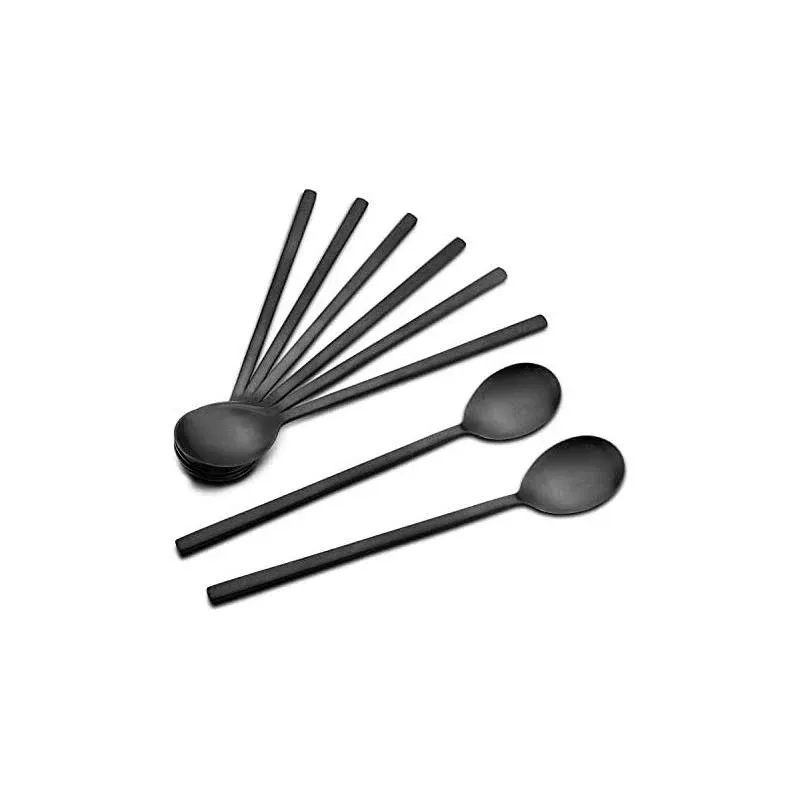 Soup Spoon,Korean Spoons, 8 Pieces Stainless Steel Asian Soup Spoon,8.5 Inch Soup Spoons,Long Handle Korean Spoon,Dinner Spoons Ramen Spoon for Home Kitchen or Restaurant (Black)