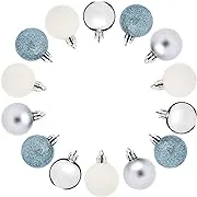 48 Pack Mini Ball Ornaments for Small Christmas Tree, Blue, White, Silver Shatterproof Decorations (1.5 In)