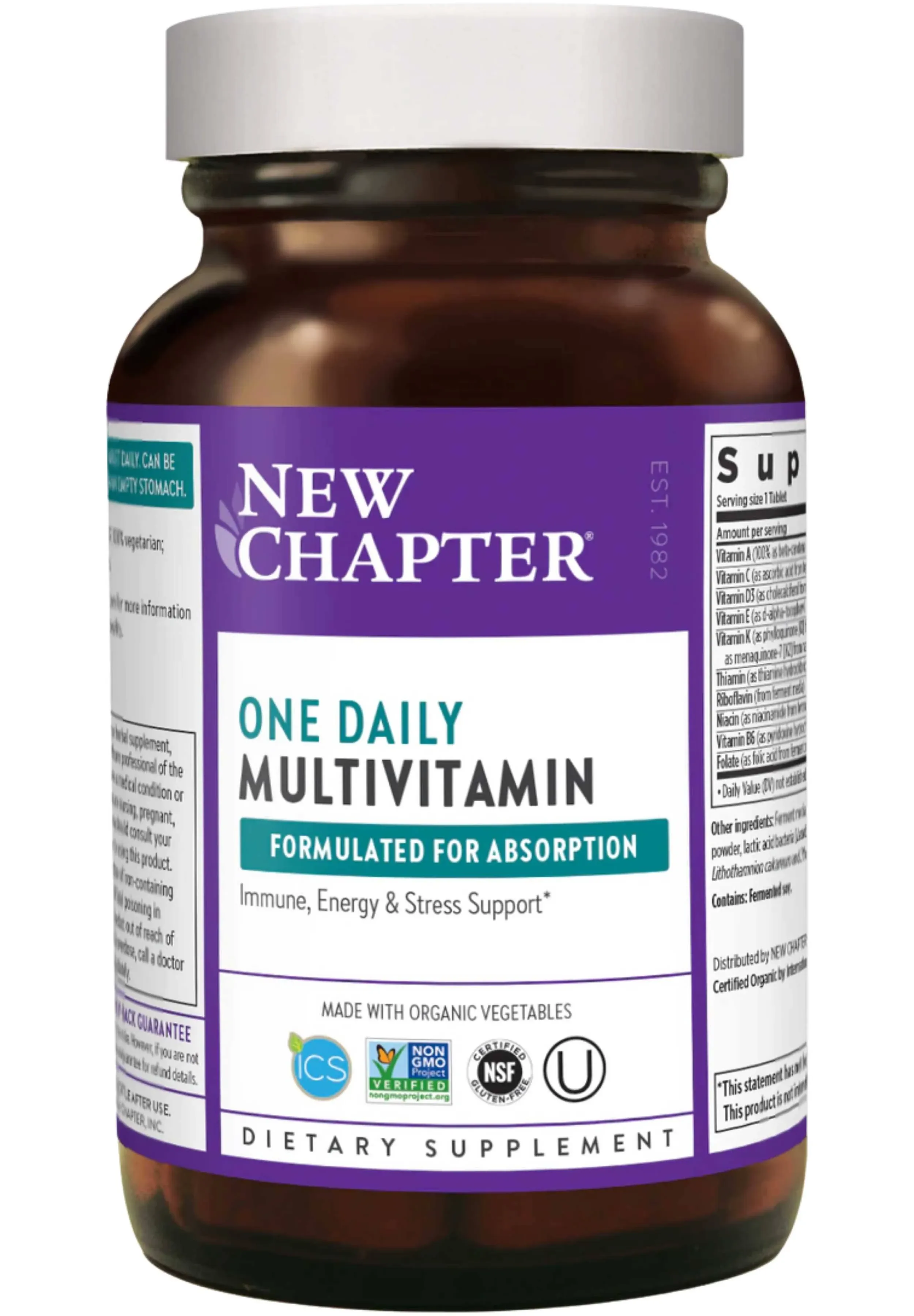 New Chapter One Daily Multivitamin for Immune, Energy & Stress Support, 20+ Nutrients Fermented with Probiotics & Whole Foods, Made with Organic Vegetables - 72 ct