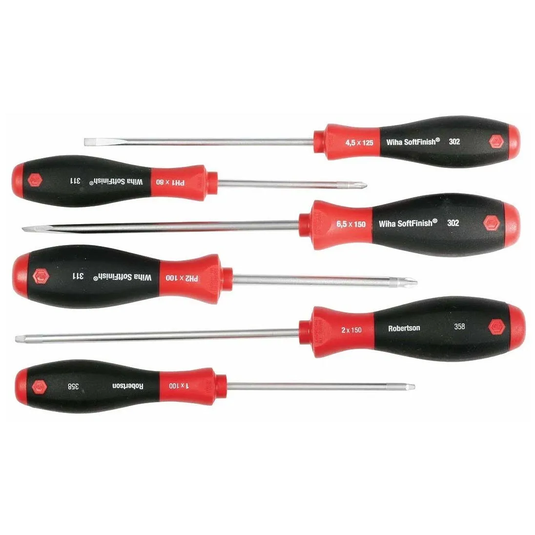 Wiha 30291 SoftFinish Grip ScrewDriver Set, Slotted 4.5-6.5mm, Phillips # 1-2