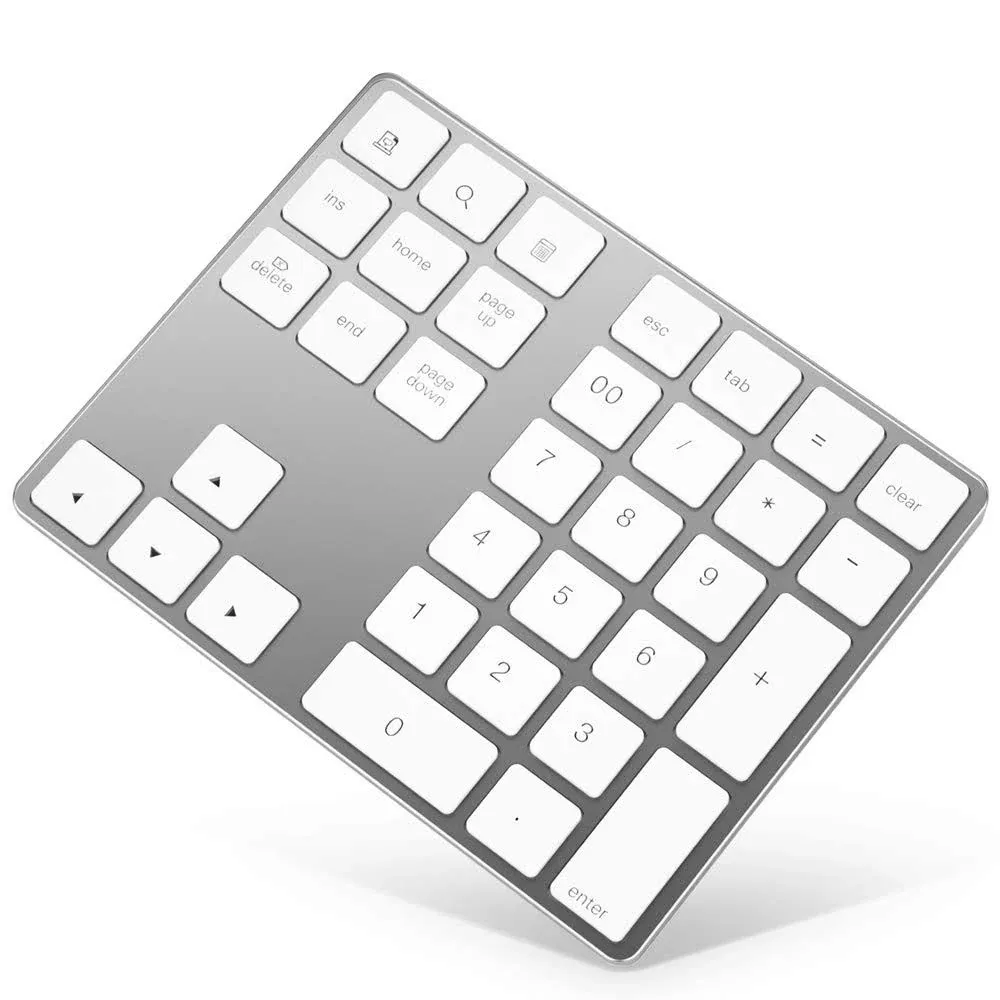 Lekvey Teclado numérico inalámbrico recargable de aluminio, teclado numérico delgado de 34 teclas, teclado externo Numpad entrada de datos para laptop, MacBook, MacBook Air/Pro, iMac, Windows, Surface