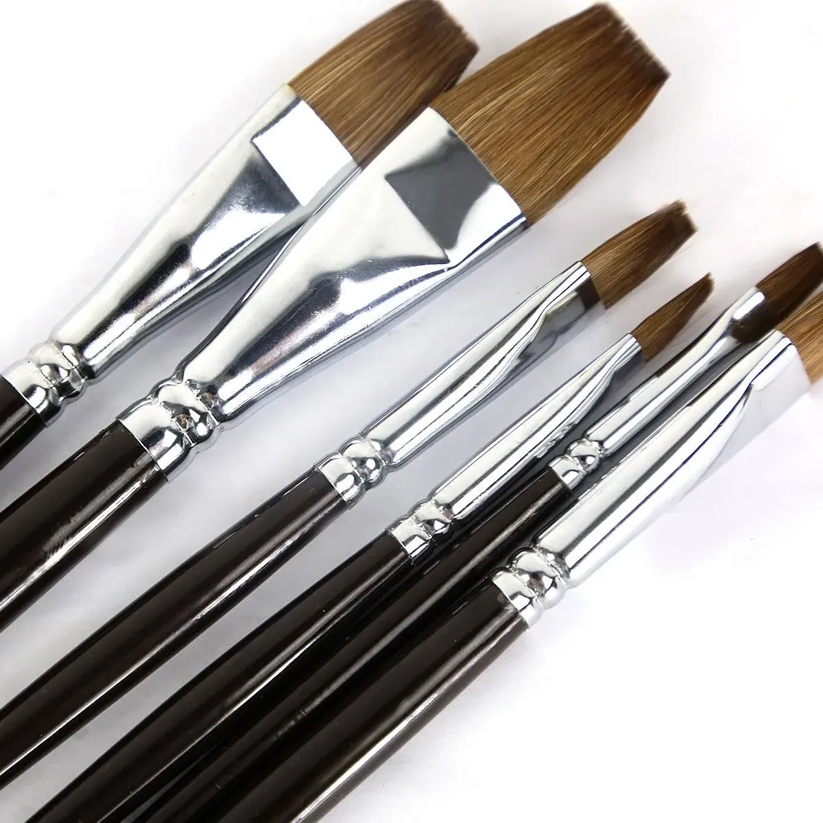 Magic Touches Artist Oil Paint Brush Set 6 Sizes Natural Sable Flat Tip Absorp