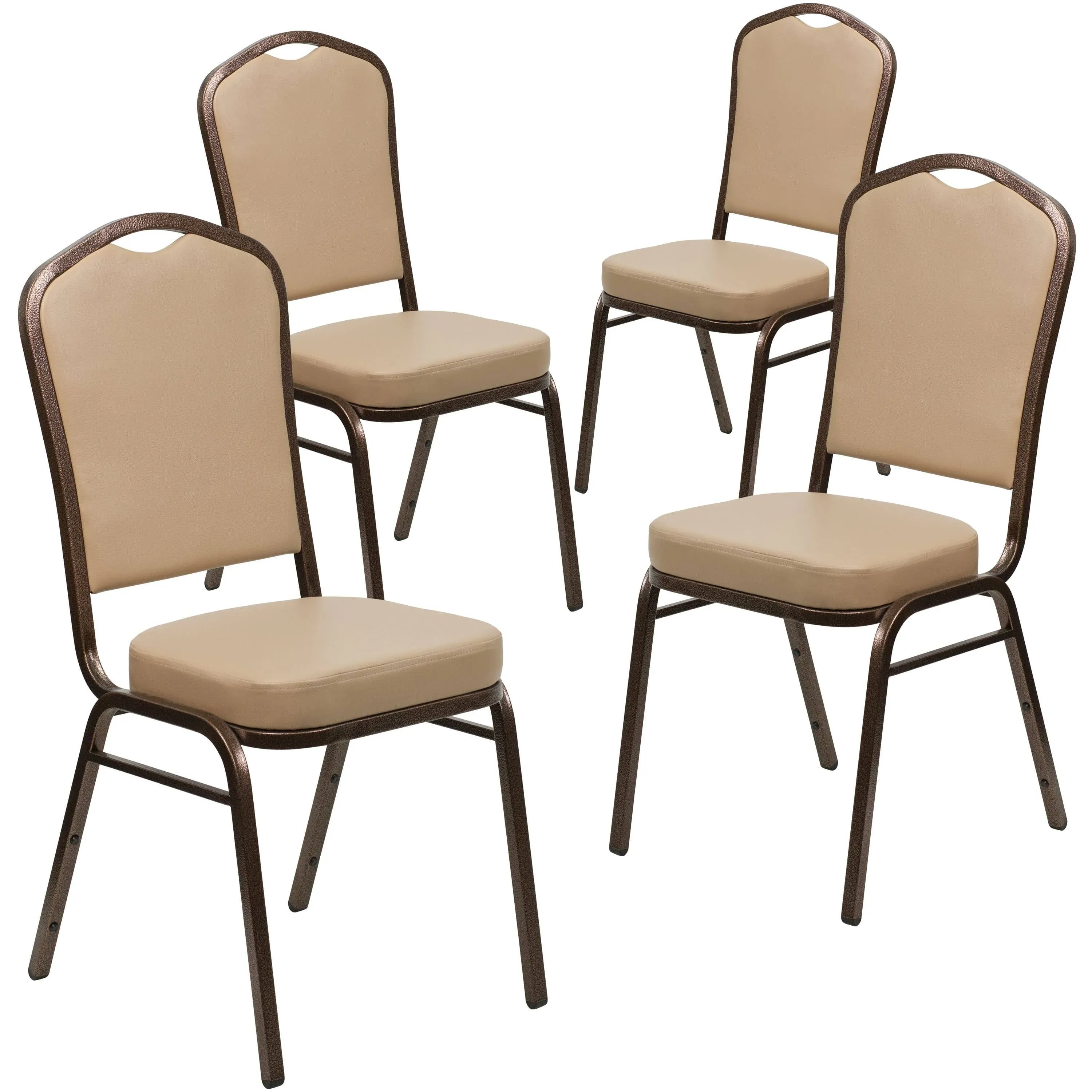 Flash Furniture 4 pk. Hercules Series Crown Back Stacking Banquet Chair in Beige Patterned Fabric - Gold Frame