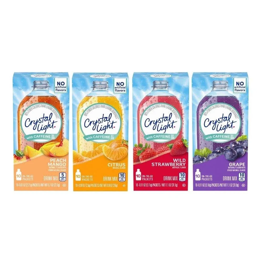 Crystal Light with Caffeine Variety Pack (40 Total Packets) Gluten Free - New