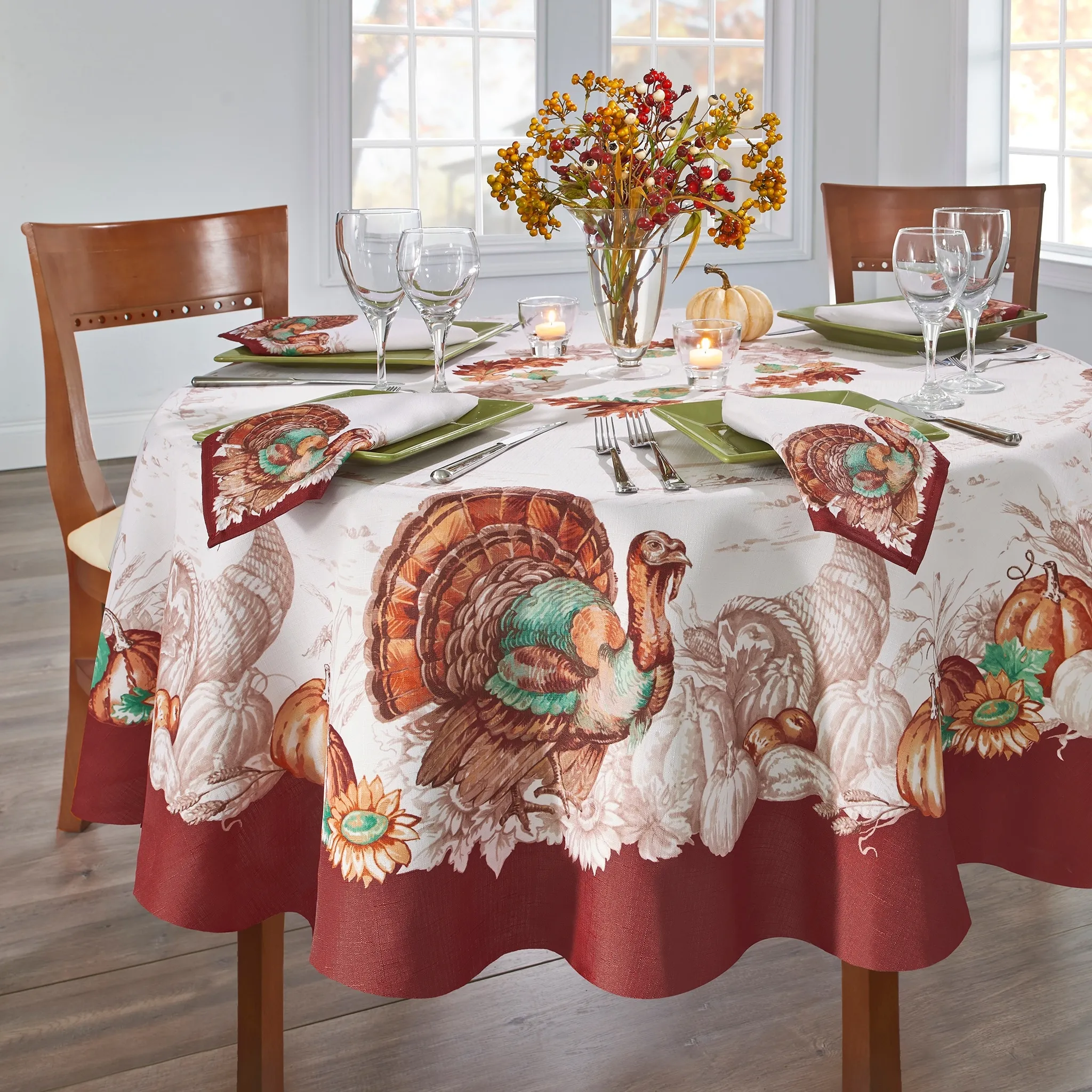 Holiday Turkey Bordered Fall Tablecloth - Bed Bath & Beyond - 28242911