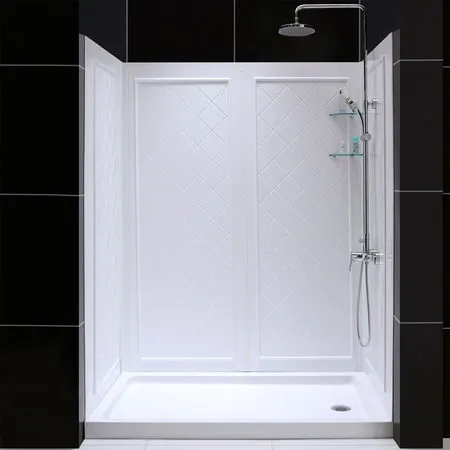 DreamLine DL-6189R-01 30 In. D X 60 In. W X 76 3/4 In. H Right Drain Acrylic Shower Base And Qwall-5 Backwall Kit In White