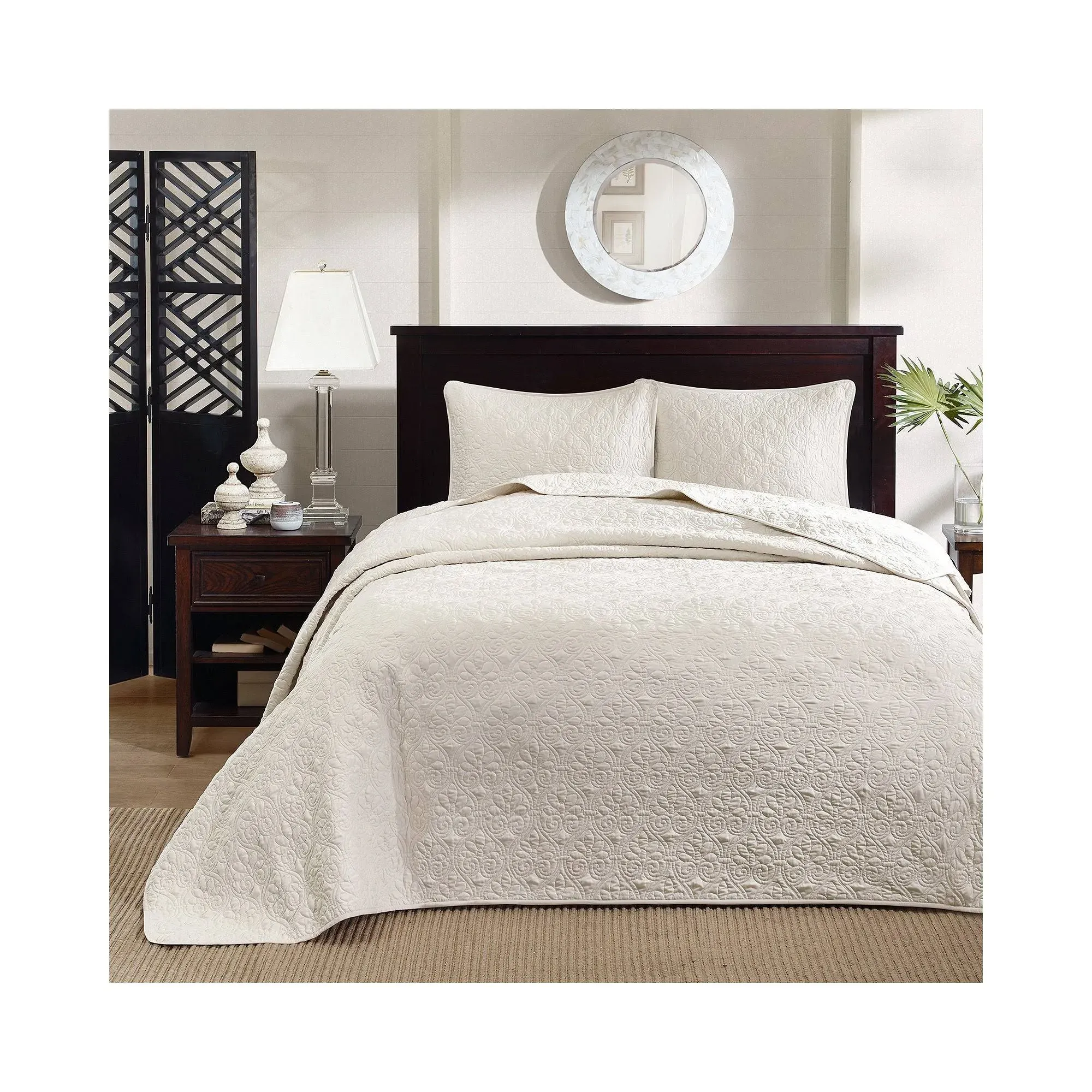 Madison Park - Quebec 3 Piece Fitted Bedspread Set - Navy - Queen