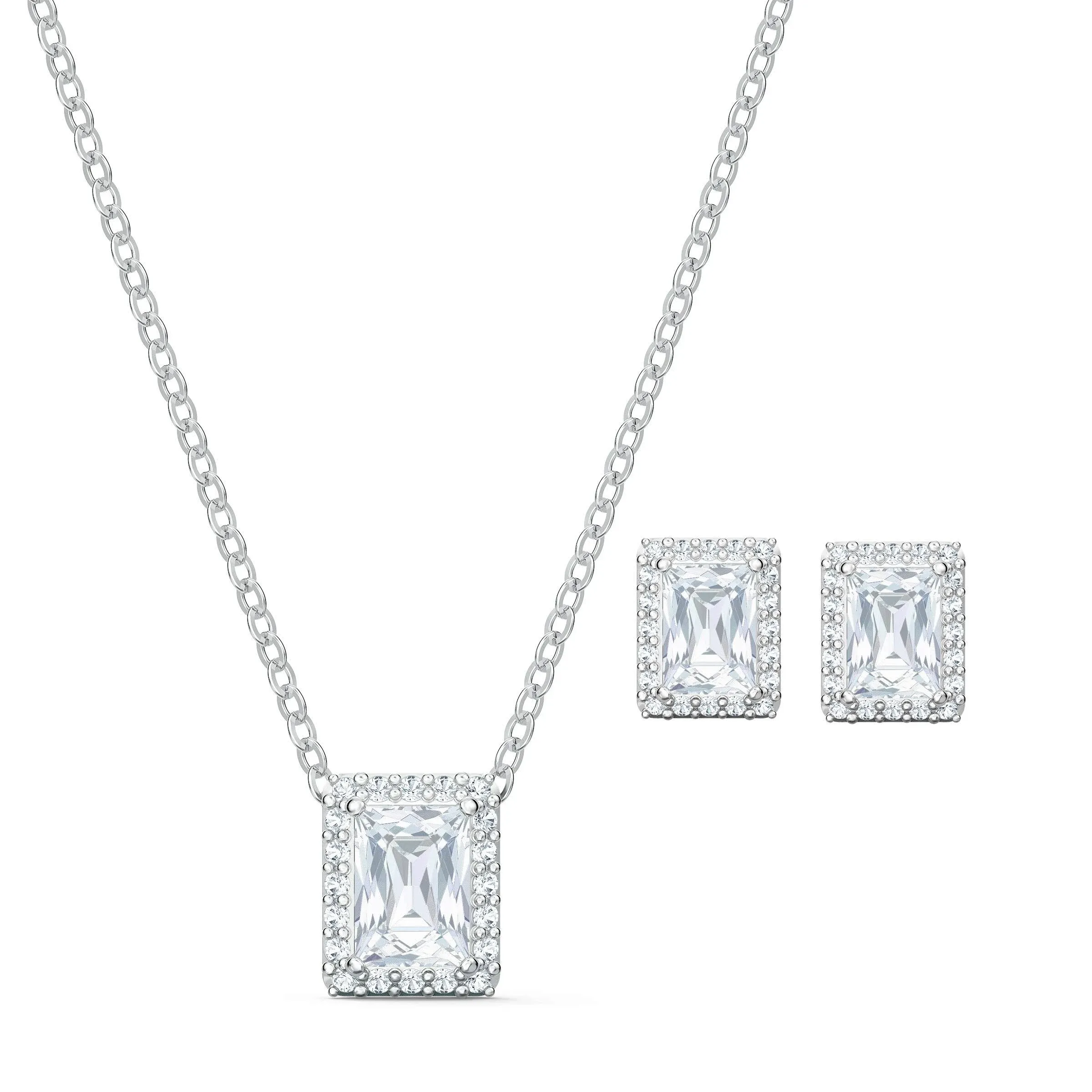 Swarovski Angelic Necklace and Earrings Set, White, Rhodium Plated