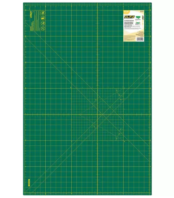 OLFA 24" x 36" Self Healing Rotary Cutting Mat (RM-MG) - Double Sided 24x36 Inch Cutting Mat with Grid for Quilting, Sewing, Fabric, & Crafts, Designed for Use with Rotary Cutters (Green) 