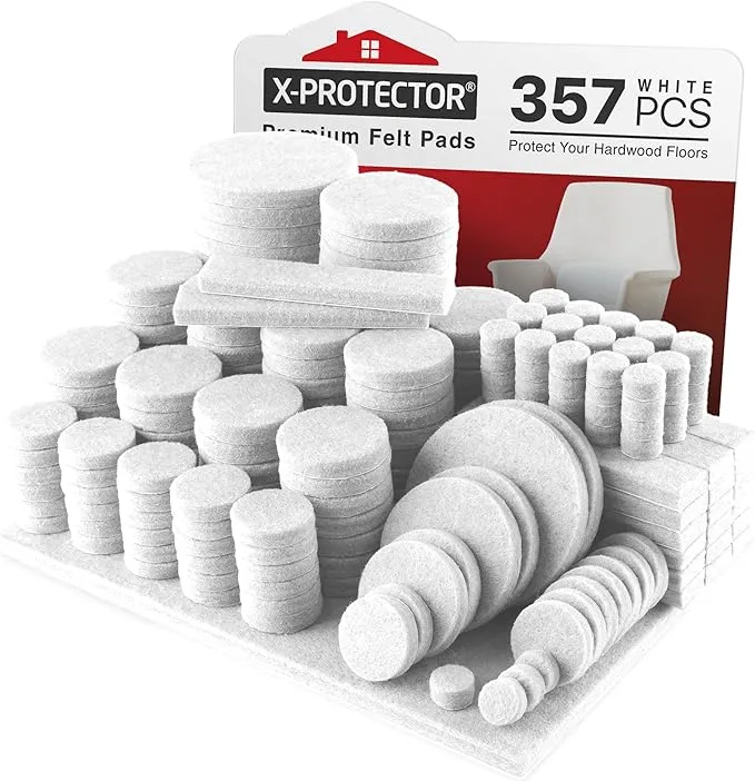 357 pcs White Felt Furniture Pads X-Protector! Huge Quantity of Furniture Pads for Hardwood Floors with Many Big Sizes – Your Ideal Wood Floor Protectors for Furniture. Protect Any Type of Hard Floor!