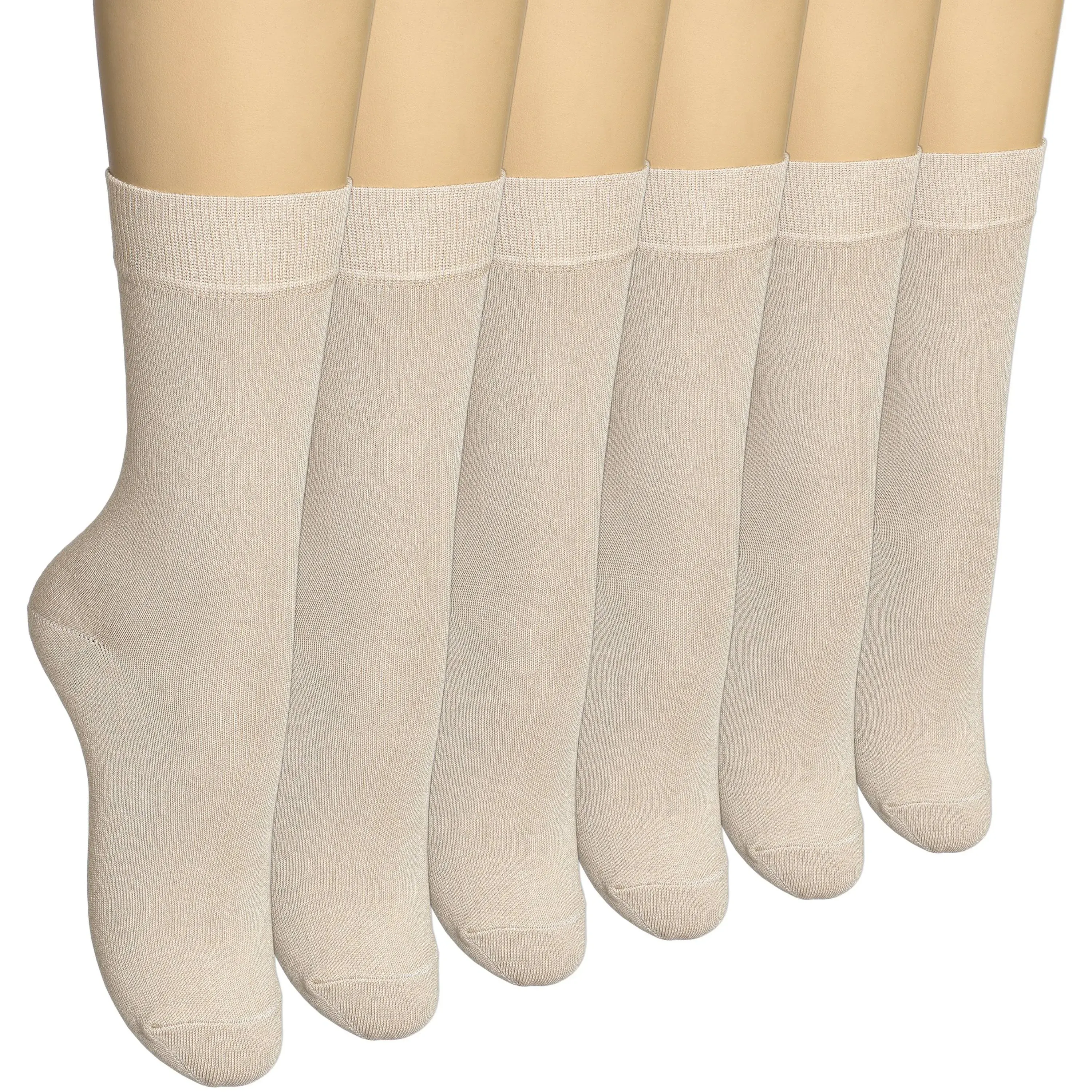 6 Pairs Women's Above Ankle Bamboo Socks, Beige / 5-8.5