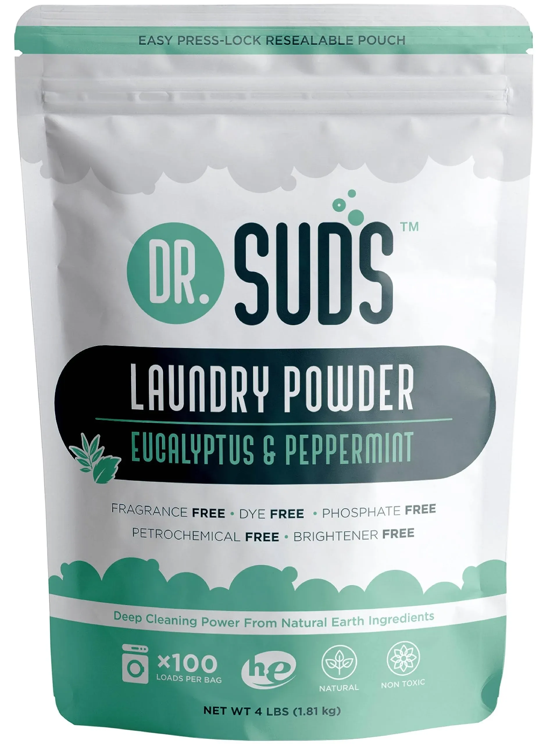 New Dr Suds Natural Laundry Detergent Powder 100+ Loads Eucalyptus & Peppermint Made with Natural Earth Ingredients