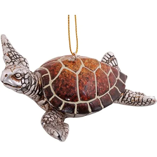 Coastal Sea Turtle Swimming Resin Christmas Holiday Ornament