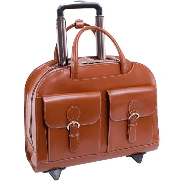 McKlein Davis, Top Grain Cowhide Leather, 15" Horizontal Wheeled Ladies' Laptop/Computer & Tablet Business Briefcase/Rolling Overnight Travel Bag, Removable Trolley case