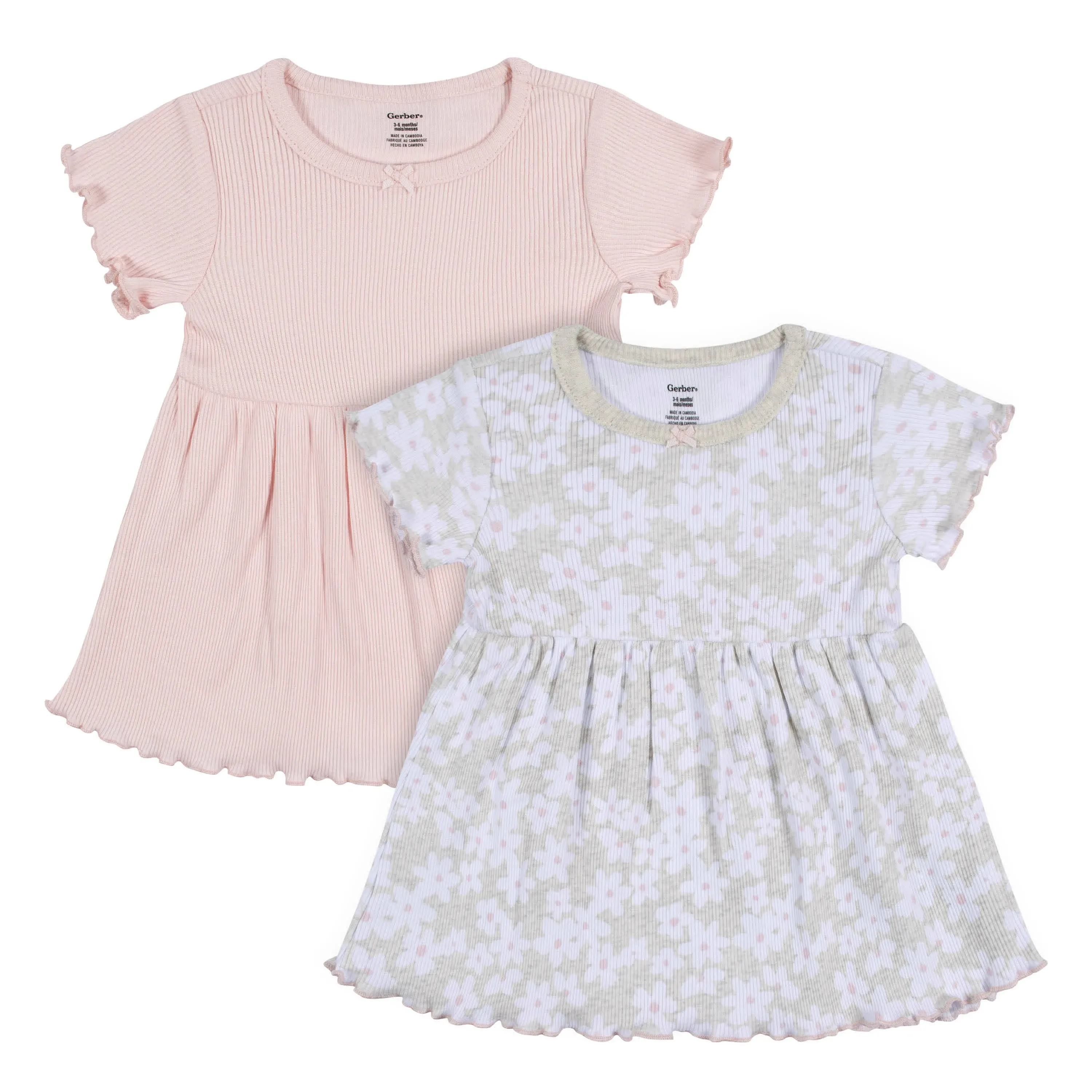 Gerber Girls' Toddler 2-Pack Short Sleeve Cotton Dresses