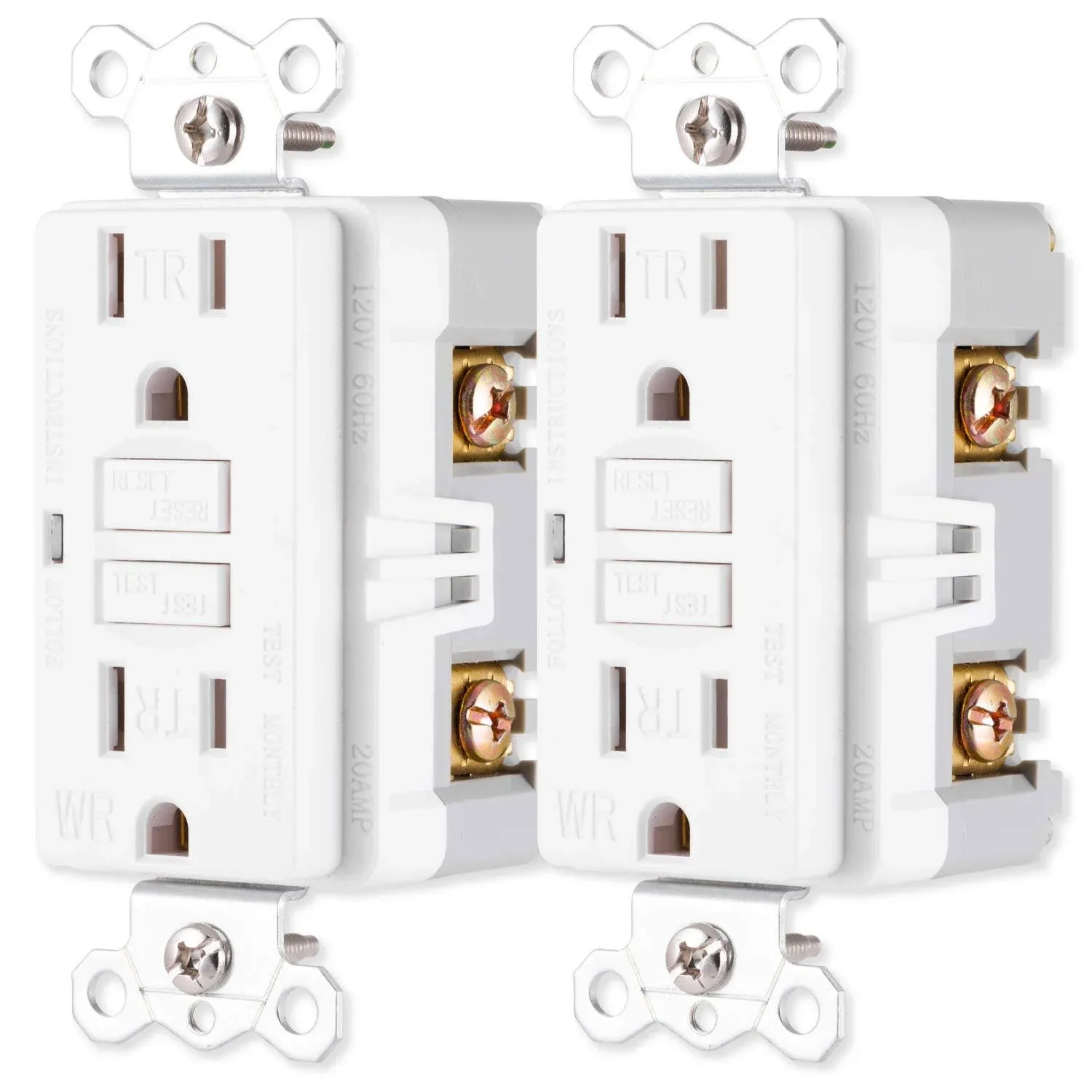 GE, White, GFCI In-Wall Receptacle 2 Pack, Tamper Resistant, 3 Prong, Outdoor Use ...