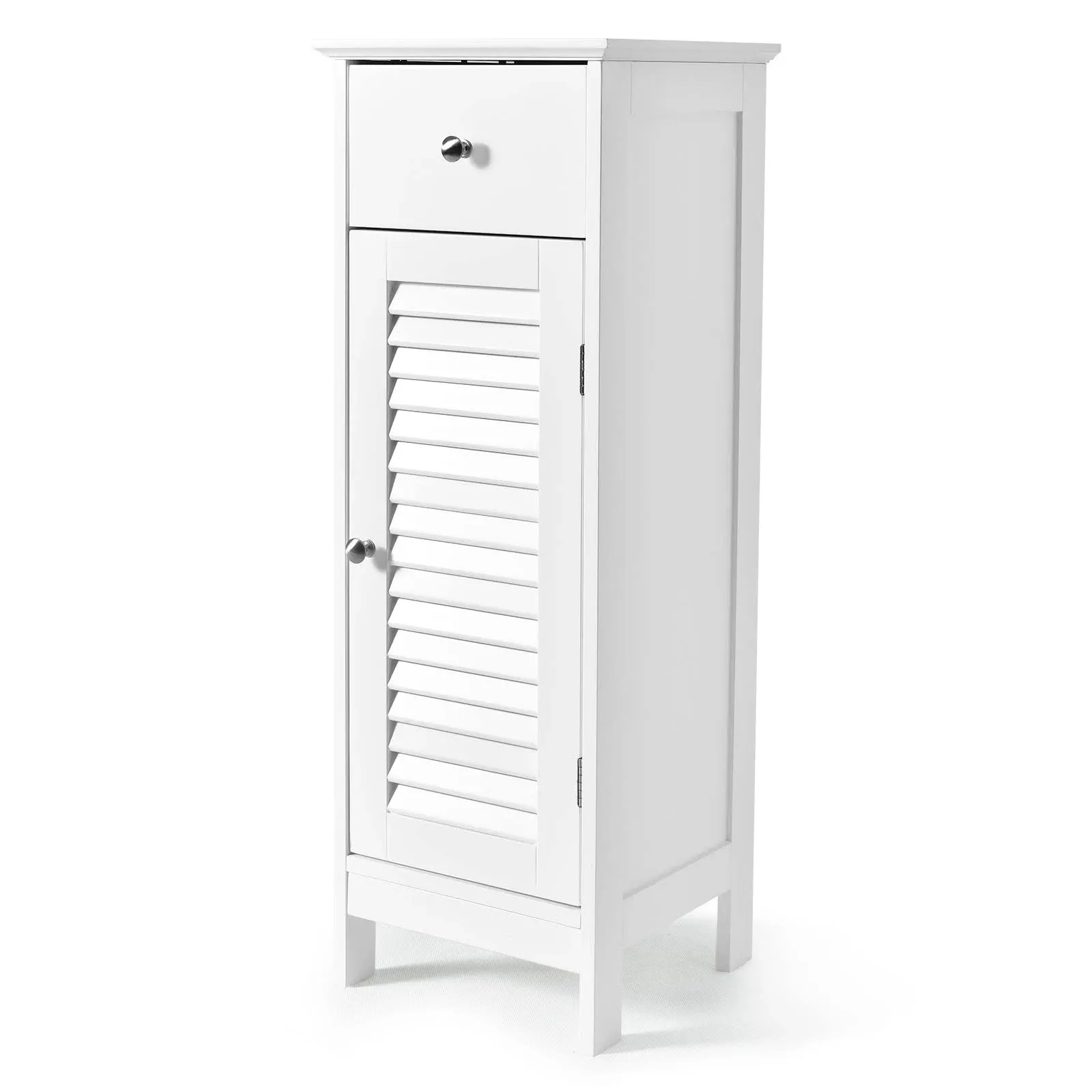 Bathroom Floor Storage Cabinet Side Wooden Organizer with Shutter Door White