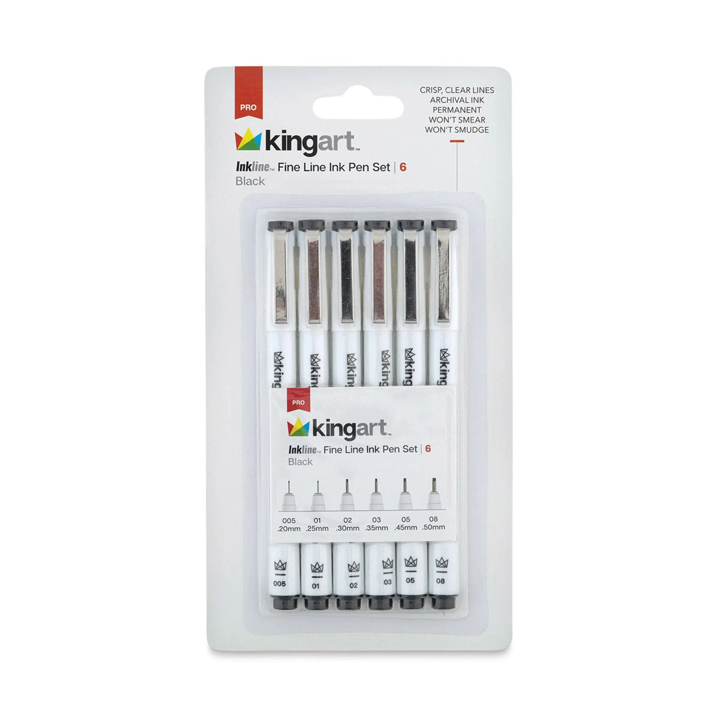 KINGART 430-6 PRO Inkline Black Micro Line & Precision Graphic Pens, 6 Assorted Nibs, BLACK Archival Waterproof Japanese Ink for Art, Illustration, Calligraphy, Sketching, Anime, Technical Drawing, Manga