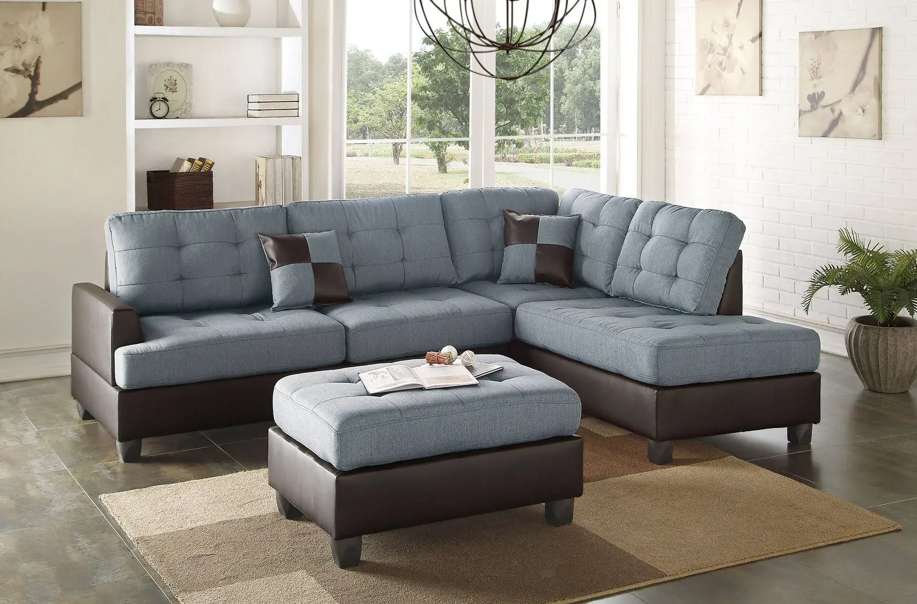 Poundex Gray 3-Pcs Sectional Sofa F6858