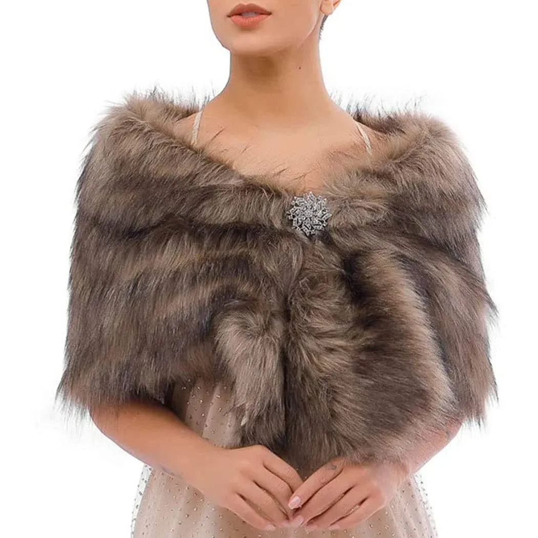 Bride Wedding Faux Fur Shawl Bridal Fur Wraps and Cape 1920s Party Fur Cover ...