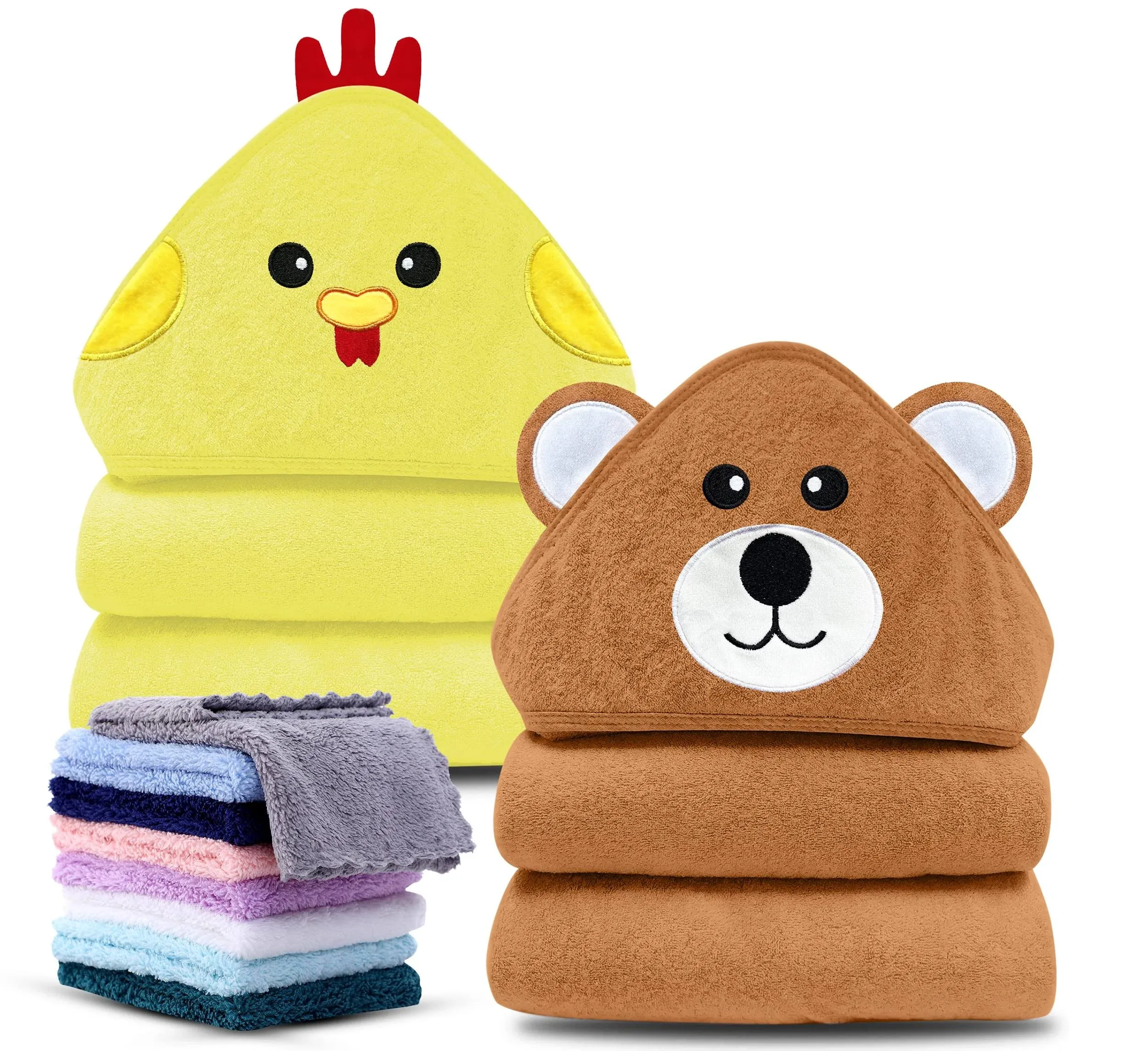 Cute Castle 2 Pack Hooded Baby Towel Rayon Made from Bamboo with 8 Washcloths - Soft Bath Towel for Bathtub for Babie, Newborn, Infant - Ultra