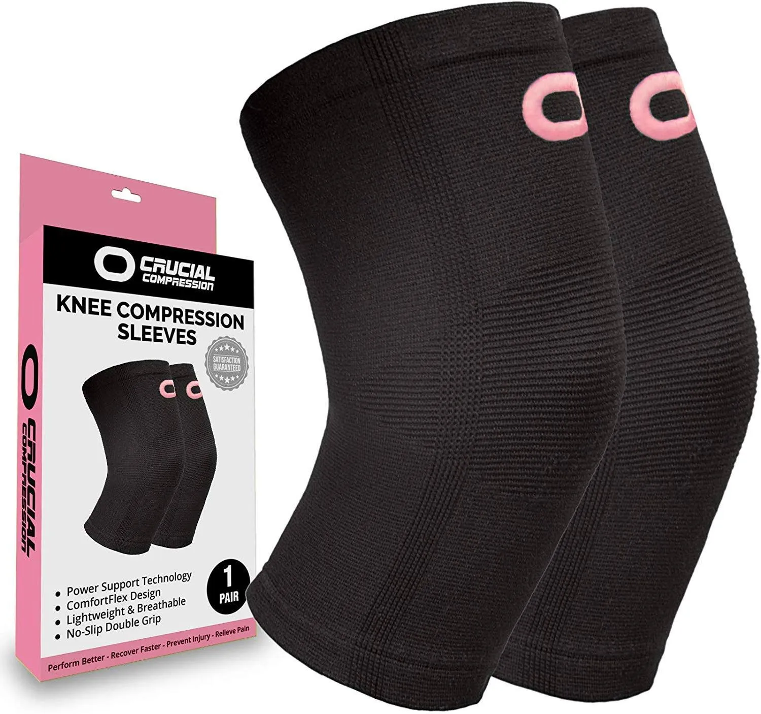 Crucial Compression Knee Sleeve (1 Pair) - Best Knee Braces for Knee Pain for Men & Women - Non-Slip Knee Support for Running, Weightlifting, Basketball, Gym, Workout, SportsCrucial Compression Knee Sleeve (1 Pair) - Best Knee Braces for Knee Pain for Me