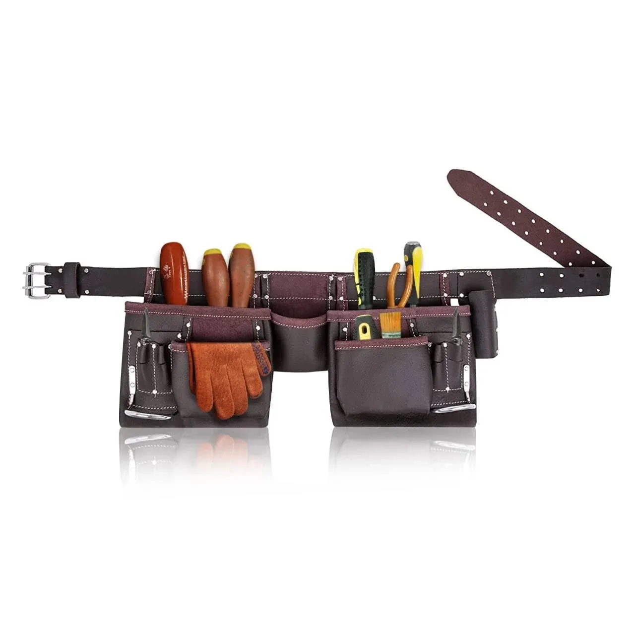 Leather Tool Belt Work Organizer Bag Framing Fat Lip Tool Holder for Carpenter, Construction, Handyman and Electrician Tool Bag Set (12 POCKET BELT)