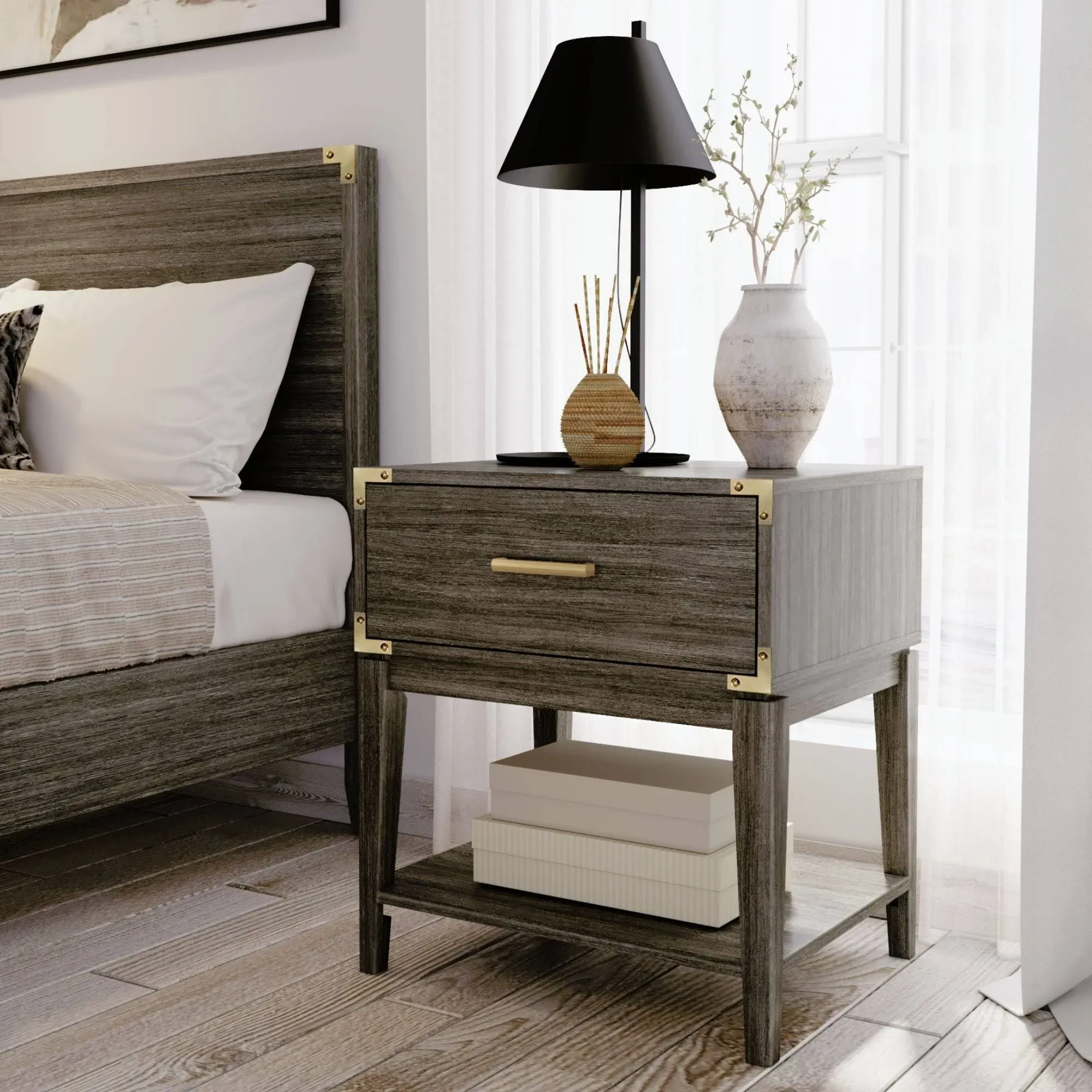 Plank+beam Nightstand with Storage Drawer Solid Wood Contempo Bedside Table