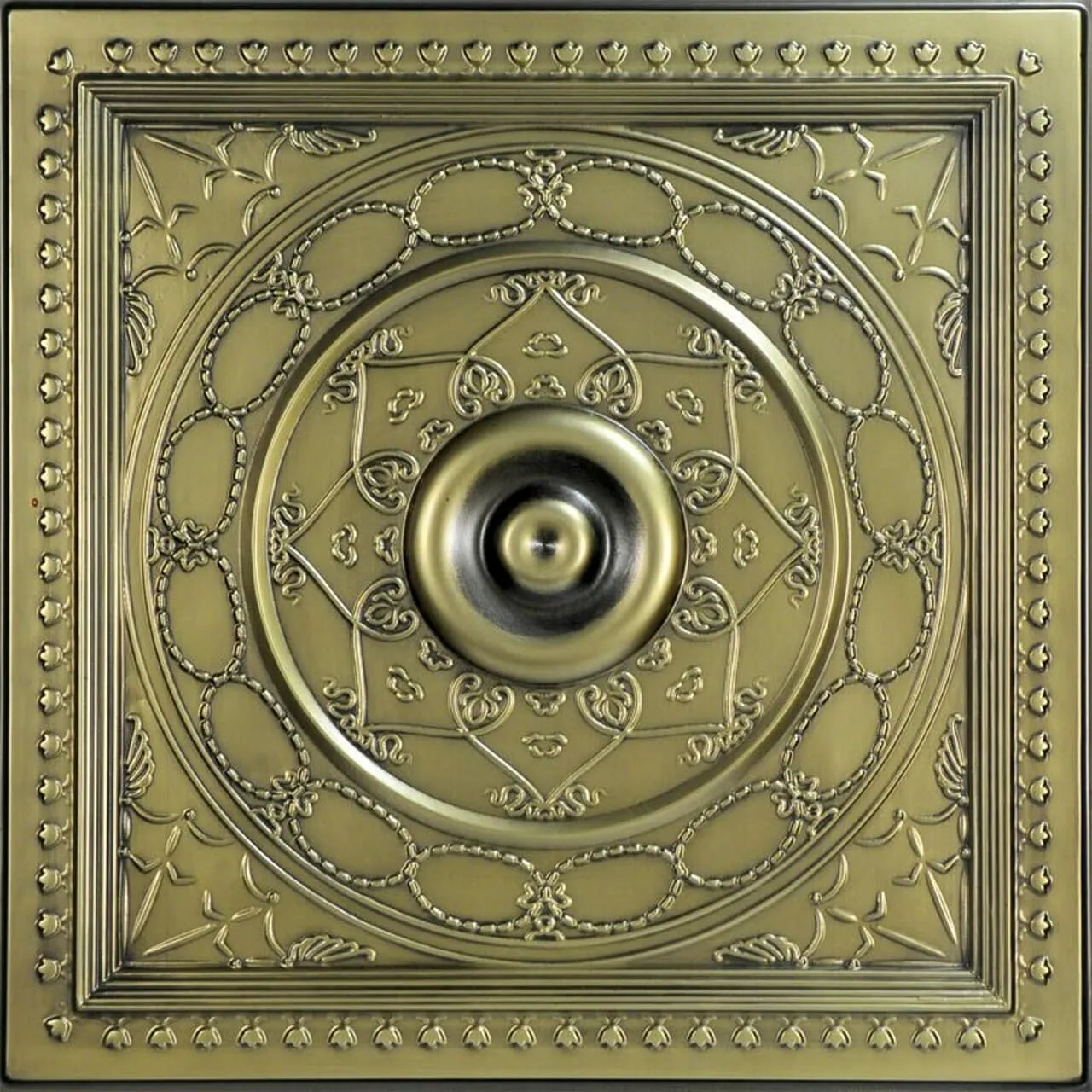 From Plain to Beautiful in Hours Downtown Faux Tin/ PVC 24-in x 24-in Antique Brass Surface-mount Ceiling Tile 10-Pack in Green | 221AB-24X24-10