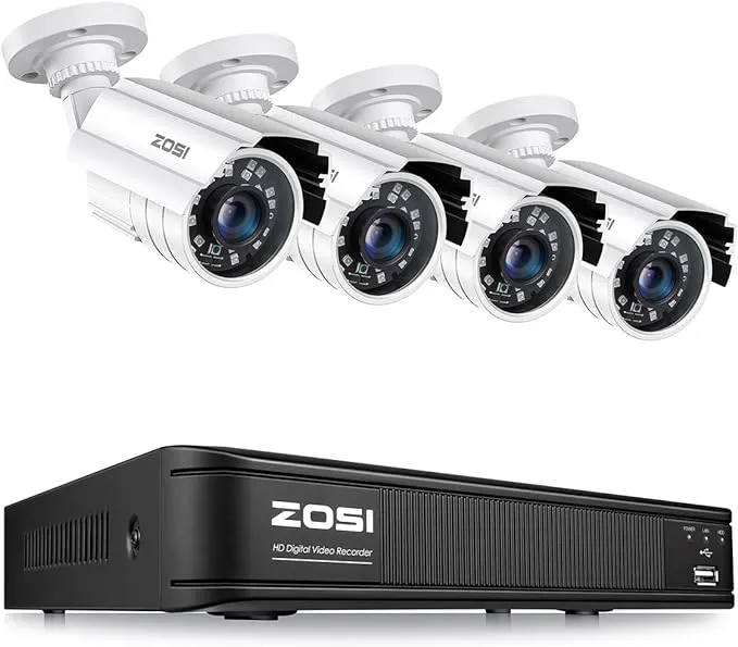 ZOSI 1080p H.265+ Home Security Camera System, 5MP Lite 8 Channel CCTV DVR Recorder with 4 x 1920TVL Security Camera Outdoor Indoor, 80ft Night Vision, Remote Access, Motion Detection (No Hard Drive)