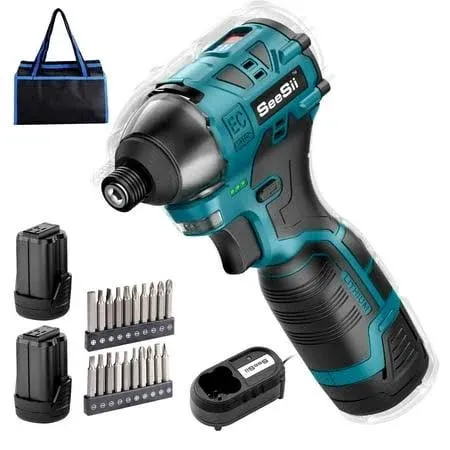 Seesii Impact Driver Kit, 16V Cordless Impact Driver Set w/Max Torque 1240 In-lbs,1/4" Hex Chuck Power Impact Drill w/Two 2.0Ah Battery, 0-2700RPM Variable Speed, 20Pcs Drill Bits, QH140