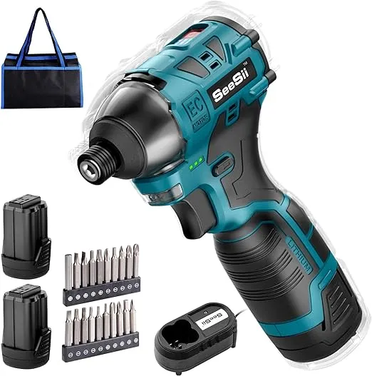 Seesii Impact Driver Kit, 16V Cordless Impact Driver Set w/Max Torque 1240 In-lbs,1/4" Hex Chuck Power Impact Drill w/Two 2.0Ah Battery, 0-2700RPM Variable Speed, 20Pcs Drill Bits, QH140