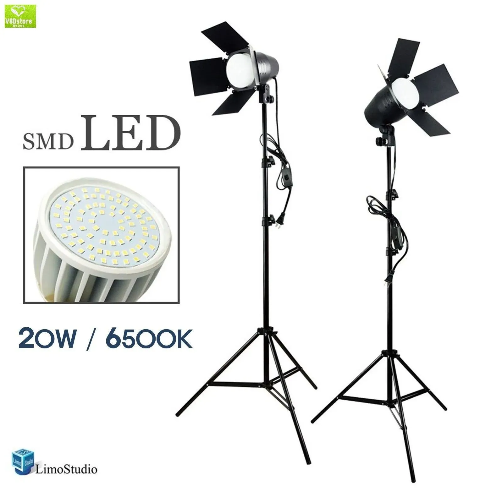 LimoStudio Photography Photo Studio Continuous LED Day Light Bulb Barndoor Light Stand Kit