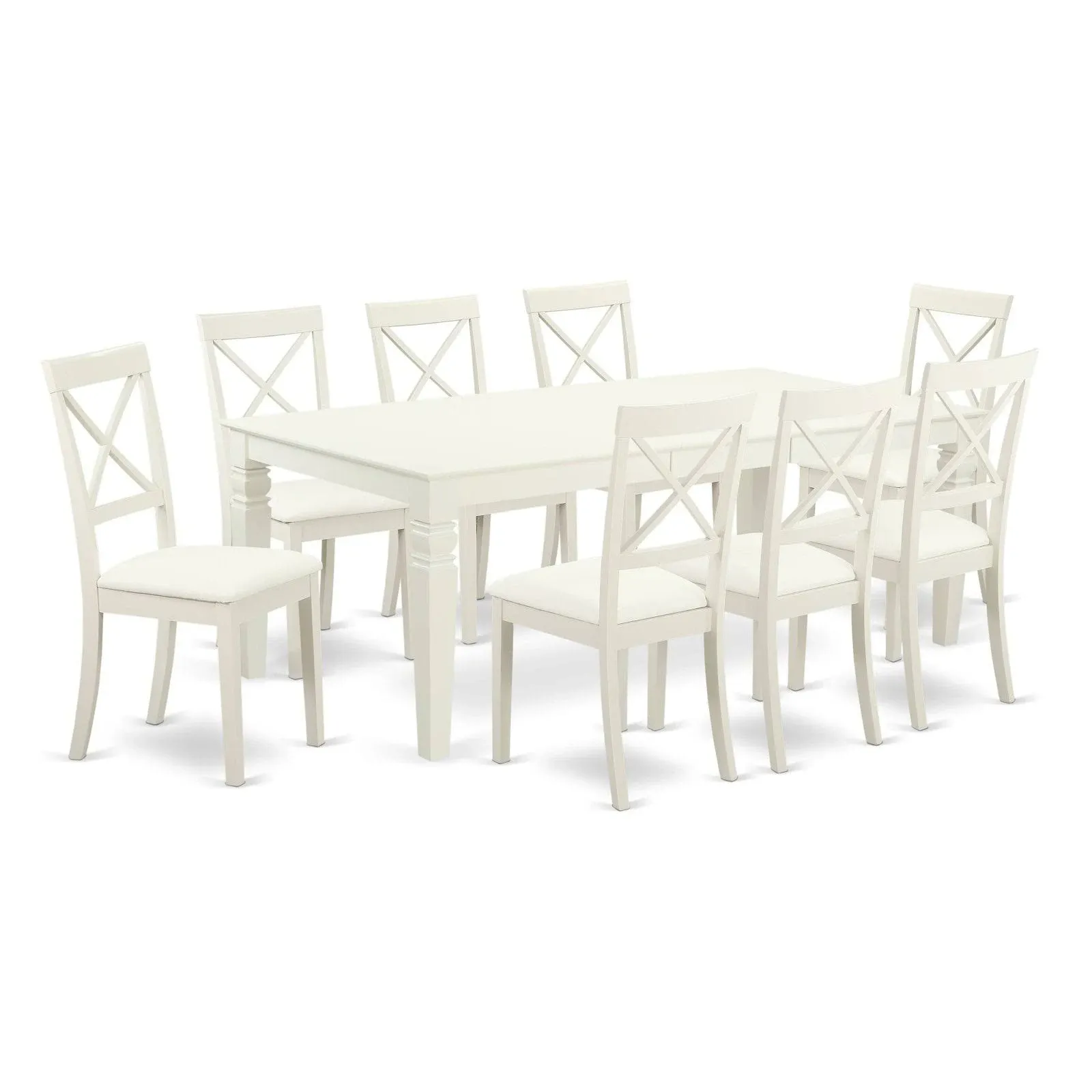 LGBO9-LWH-LC 9-Pc Dining Set With 1 Kitchen Table And 8 faux leather seat Chairs Finished In Linen White Color.